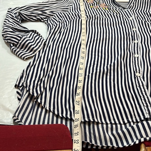 New leaf black vertical striped rayon BLOUSE pink blue floral embroidery 2XL XXL - Picture 13 of 14